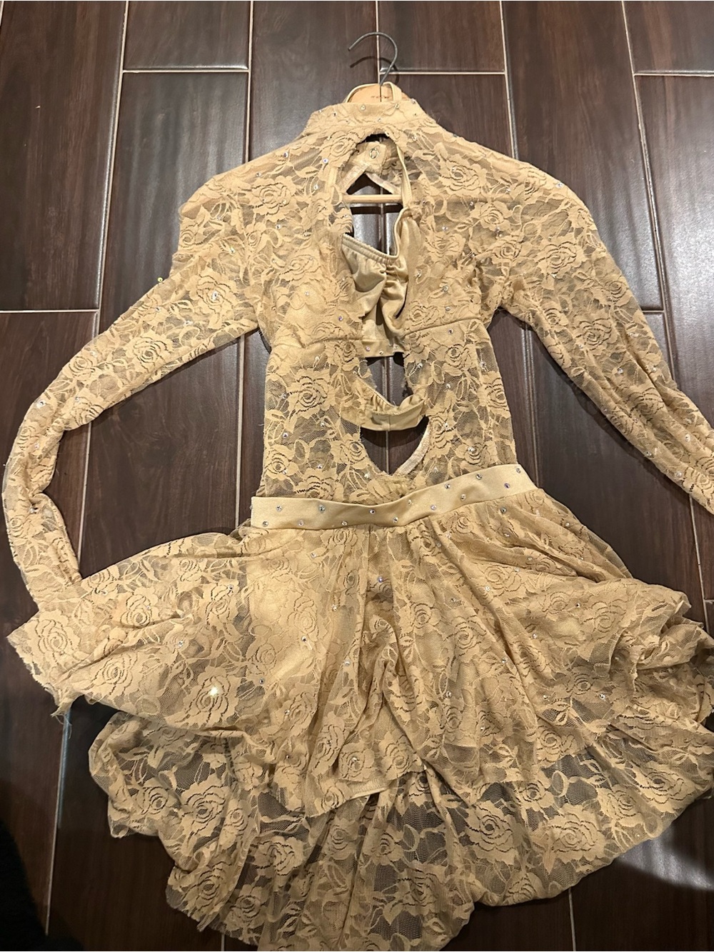 Kelle  woman’s Cream Lace Formal Dress with Rhinestone Waistband